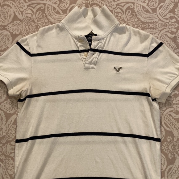 Men’s American Eagle Striped Polo Shirt White/Navy Size M Excellent - Picture 2 of 4